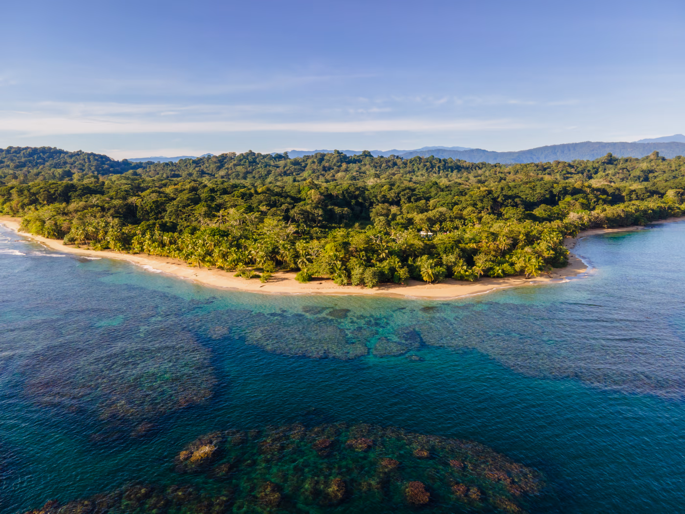 Aerial view of Playa Chiquita peninsula on Costa Rica's Caribbean coast