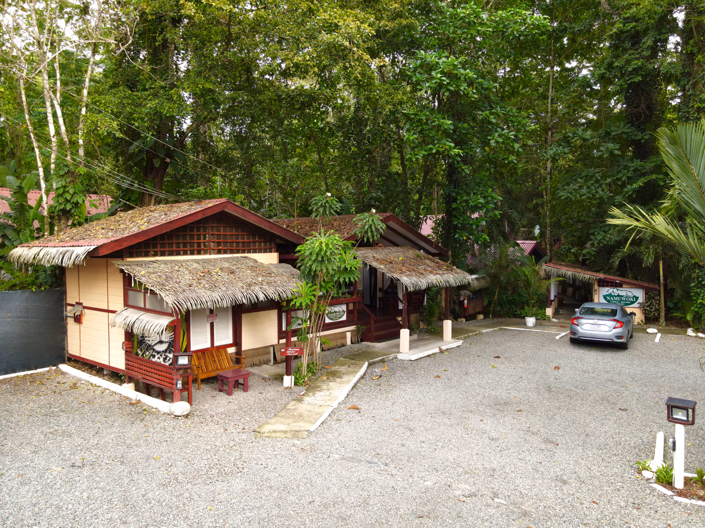 Namuwoki Lodge reception area surrounded by tropical gardens